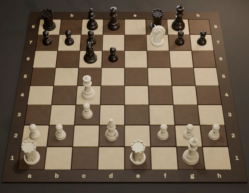 The starting position of the first lesson on a wooden board, seen from White's side.